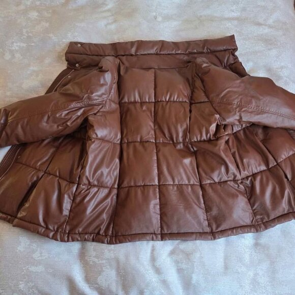 🔥STEVE MADDEN Women Faux Leather Jacket (M) Brown Quilted TRENDY - Picture 3 of 7